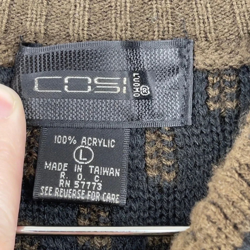 Vintage Cosi L'Uomo Grandpa Cosby Sweater Geometric Mock Neck Large Black Brown - Picture 3 of 9